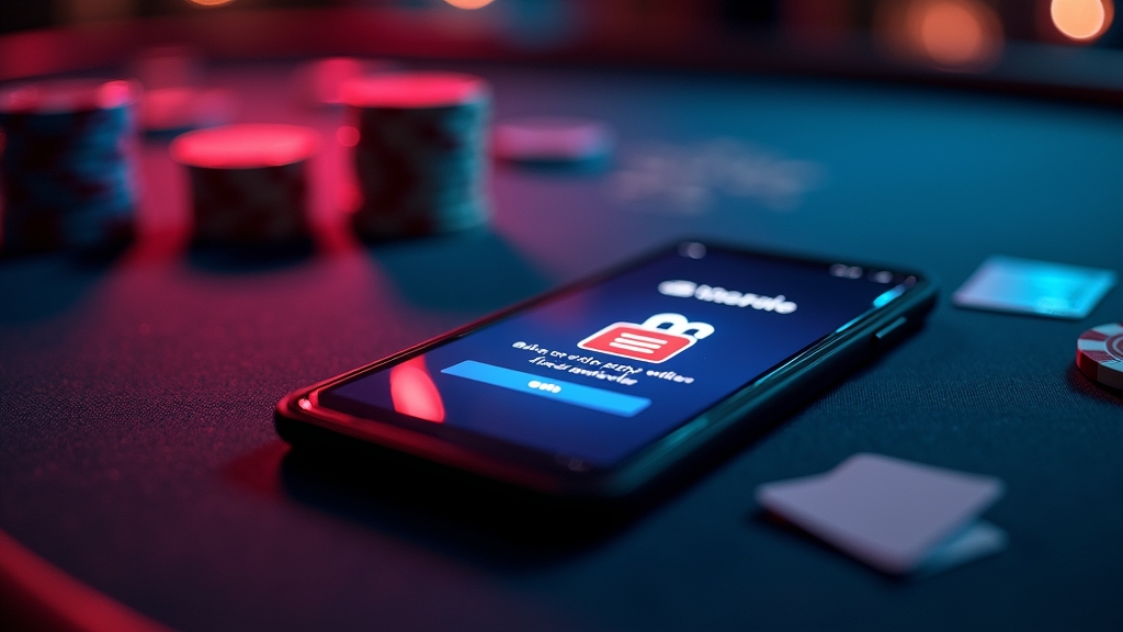 Celular com download do app em ambiente de cassino escuro